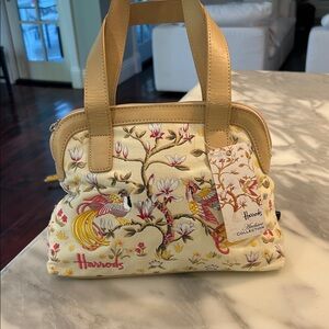 Harrods Cream Floral Embroidered Shoulder Bag